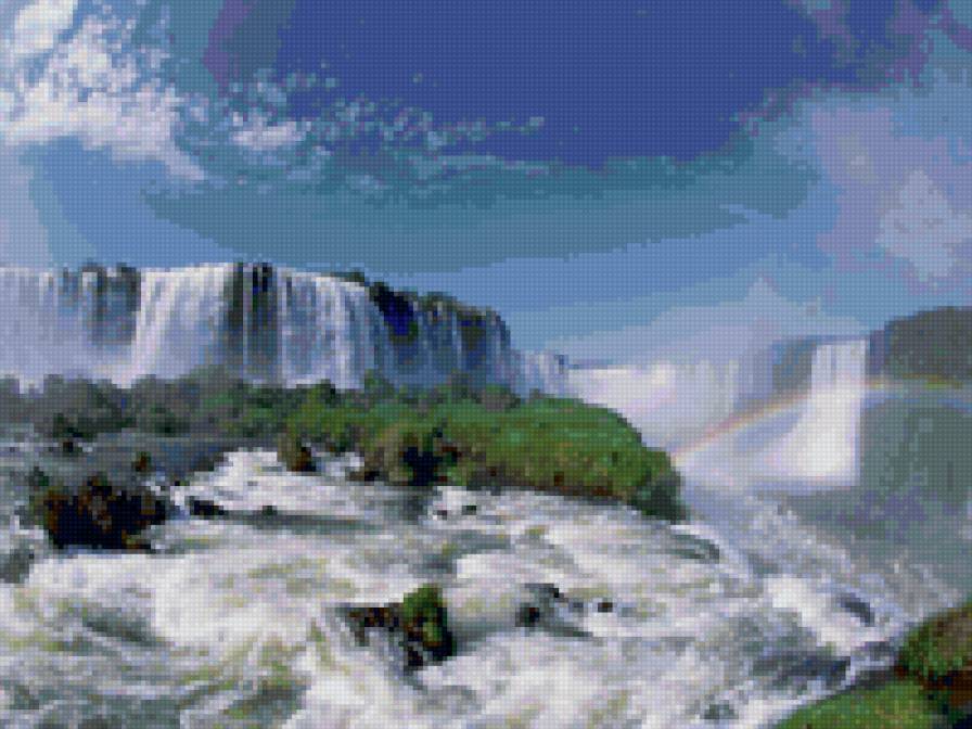 Водопад - водопад, природа, радуга, лето, красота, пейзаж - предпросмотр