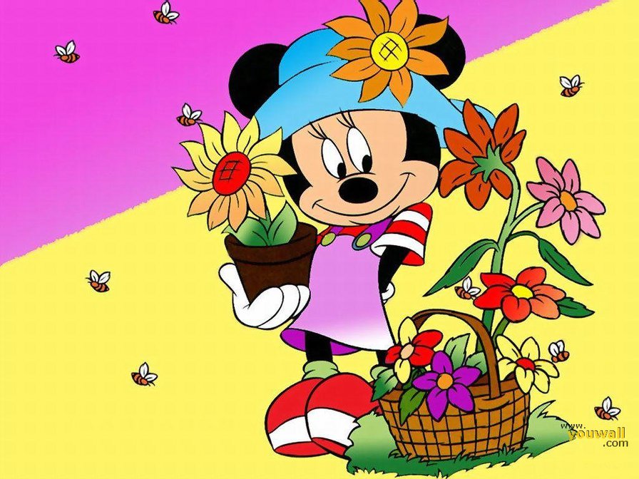 Детские картинки Микки с цветочками" - микки, цветок, детская картинка - оригинал