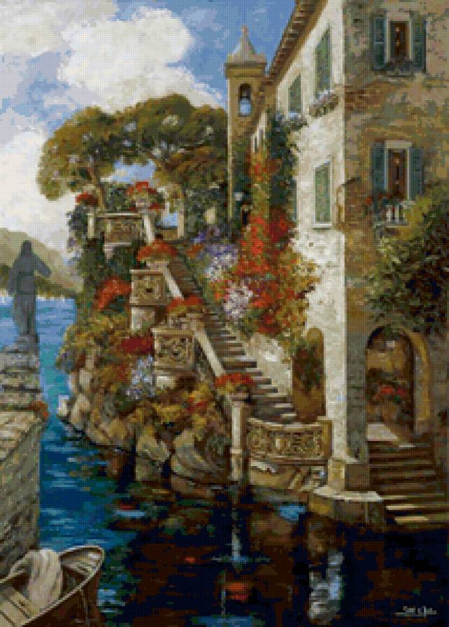 Дом у воды - домики, живопись - предпросмотр