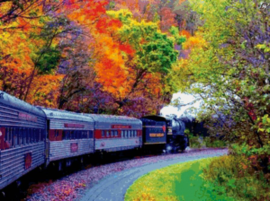 Поезд в лесу - транспорт, поезд, лес - предпросмотр