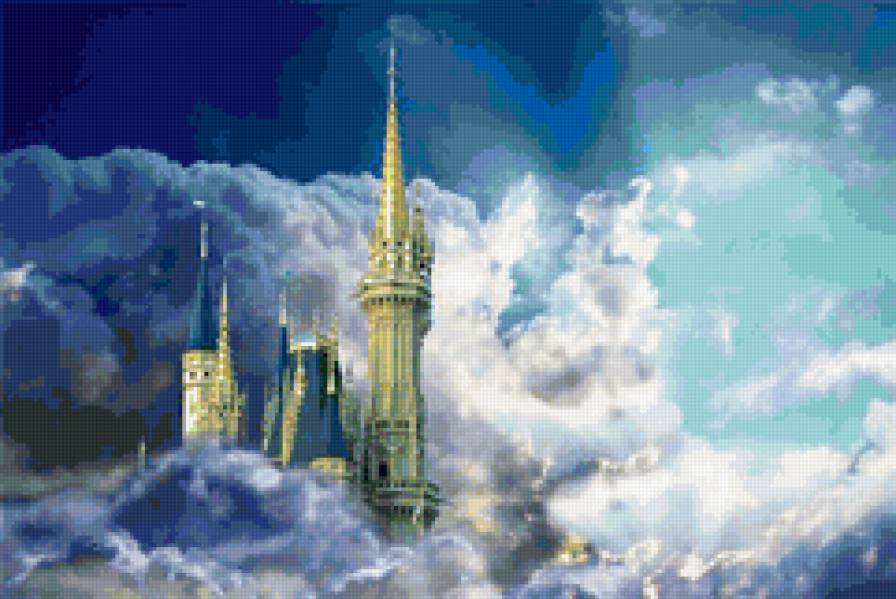 замки мира - дисней, замки фэнтази, небо, замки, замки мира, дворцы, облака - предпросмотр