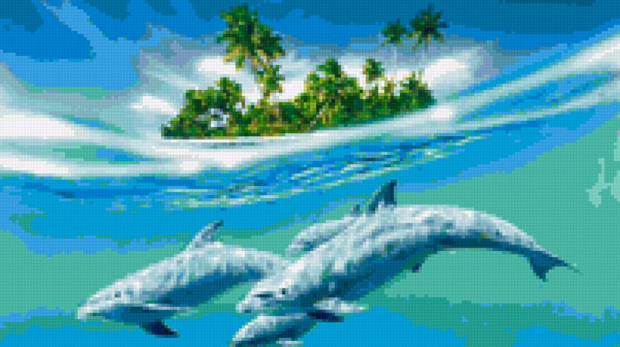 Дельфины в море - дельфин, волны, море - предпросмотр