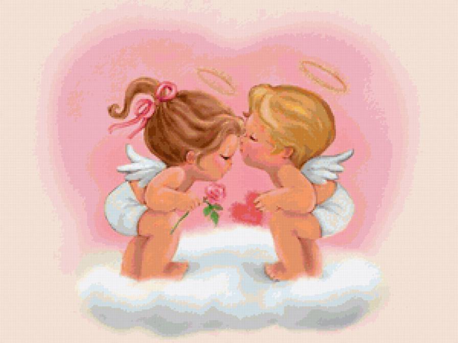 Детские картинки "Влюблённые ангелочки" - ангелочки, детские картинки - предпросмотр