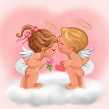 Оригинал схемы вышивки «Детские картинки "Влюблённые ангелочки"» (№143259)
