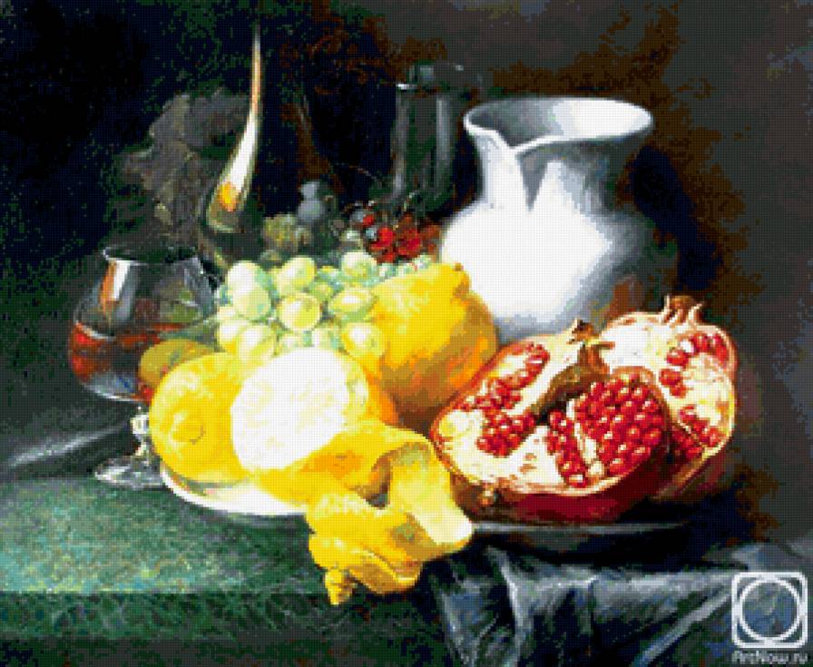 натюрморт - лимон, виноград, гранат - предпросмотр