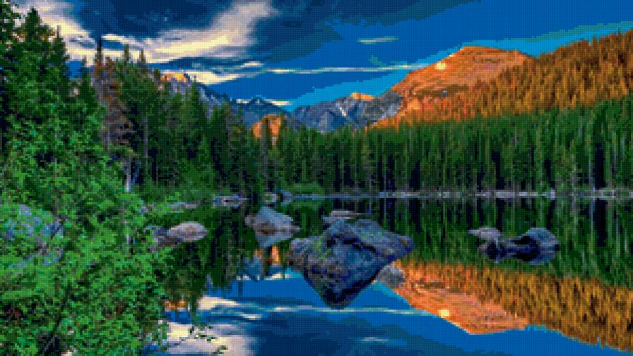 лесное озеро - вода, озеро, лес, пейзаж - предпросмотр