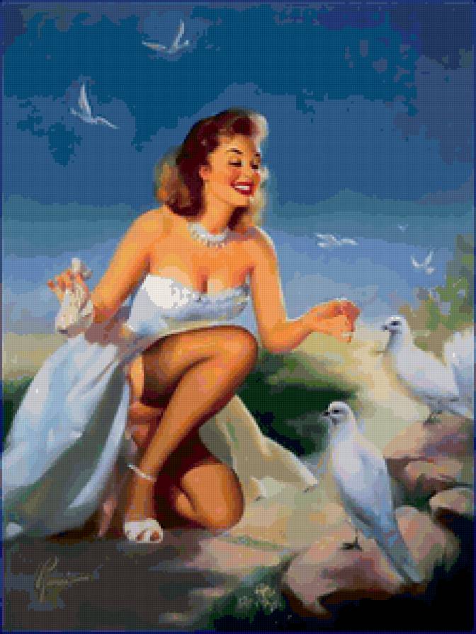 Серия "В американском стиле" - девушка, птицы - предпросмотр