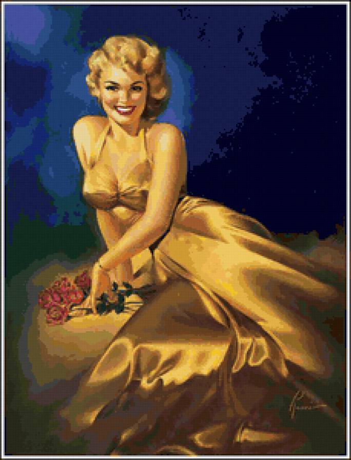 Серия "В американском стиле" - девушка, цветы, розы - предпросмотр