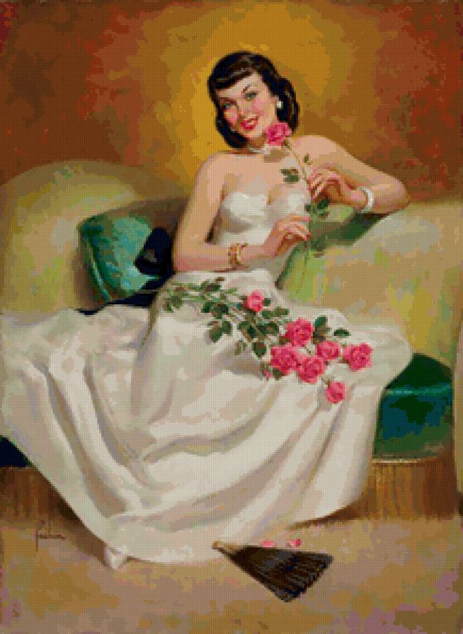 Серия "В американском стиле" - девушка, цветы, розы - предпросмотр