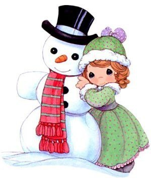 детский рисунок - девочка, снеговик - оригинал
