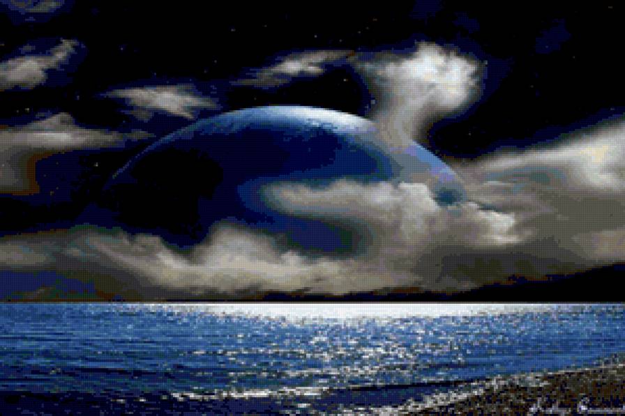 Ночь Луны - море, полнолуние, ночь, вода - предпросмотр