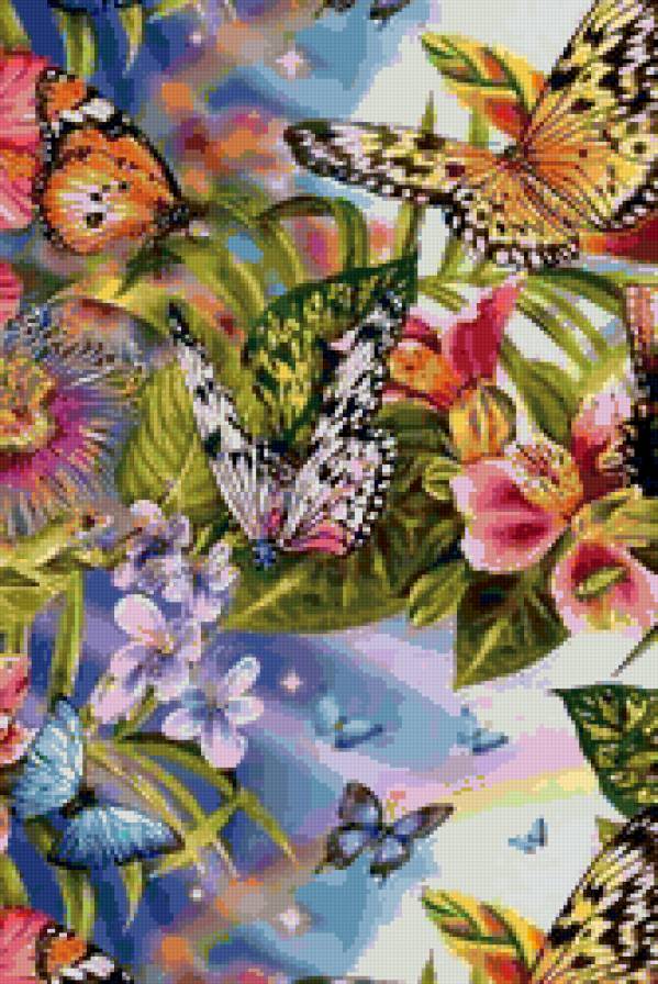 Бабочки и цветы - живопись, бабочки, цветы - предпросмотр