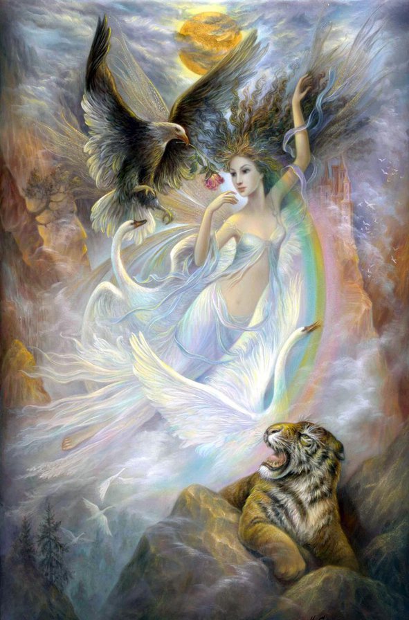 Серия "Ангелы" - ангел, тигры, птицы, девушка, орлы, животные - оригинал