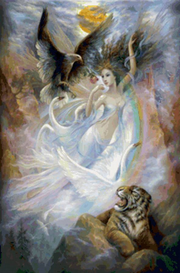 Серия "Ангелы" - птицы, девушка, тигры, ангел, орлы, животные - предпросмотр