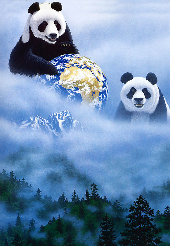 Панды - животные, панды, пейзаж, живопись - оригинал