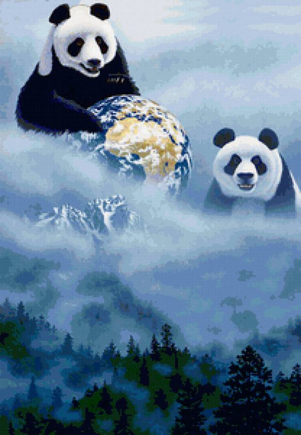 Панды - пейзаж, панды, живопись, животные - предпросмотр