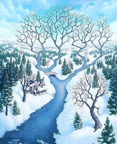 Зима - река, дерево - оригинал