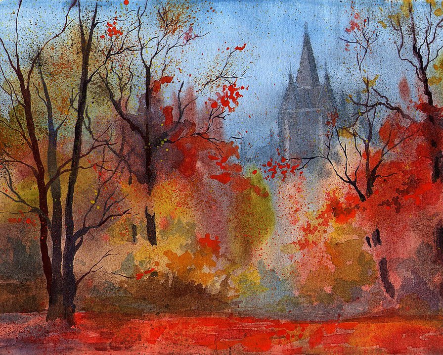 Среди осенних кленов - деревья, осень - оригинал