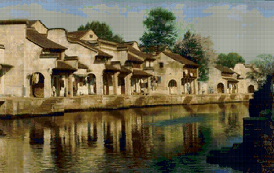 Ван Ихуа - река, город, пейзаж, красота, природа, художник - предпросмотр