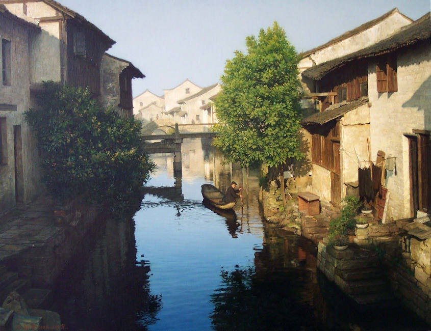 Ван Ихуа - река, художник, пейзаж, город, красота, природа - оригинал