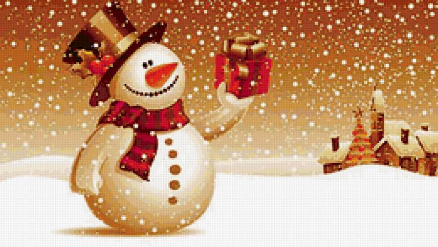 С наступающим! - новый год, зима, подарок, снеговик - предпросмотр