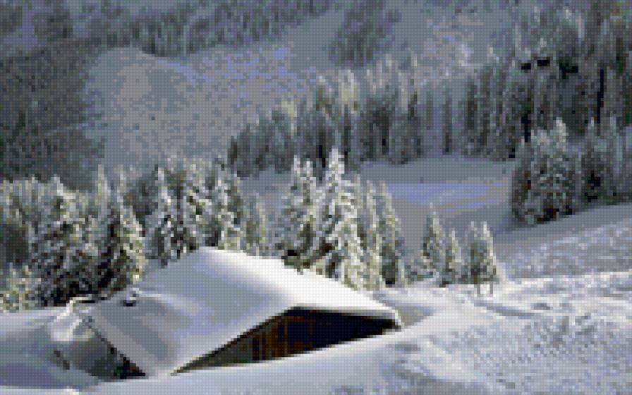 Домик в горах - зима, природа - предпросмотр