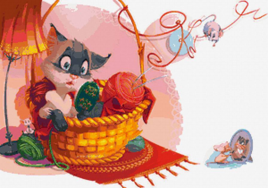 Кошка с мышками - животные, кошка, мышка - предпросмотр