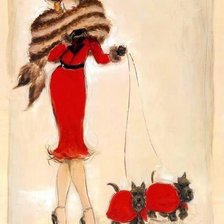 Оригинал схемы вышивки «Дамочка в красном с собачками» (№146599)