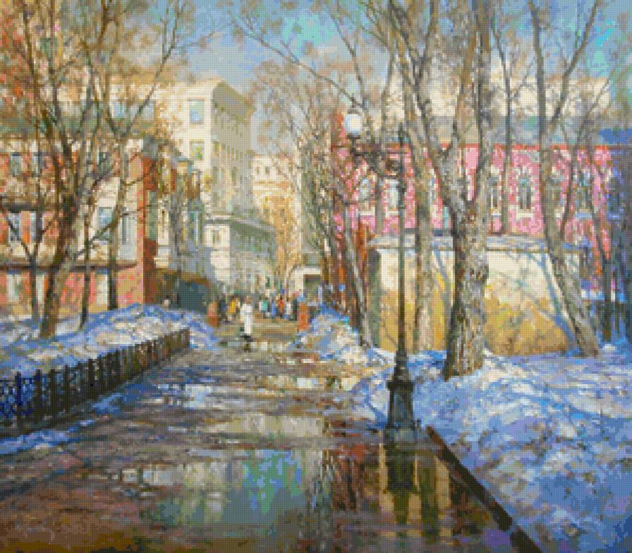 весенний день - весна, городской пейзаж, снег, пейзаж, город - предпросмотр