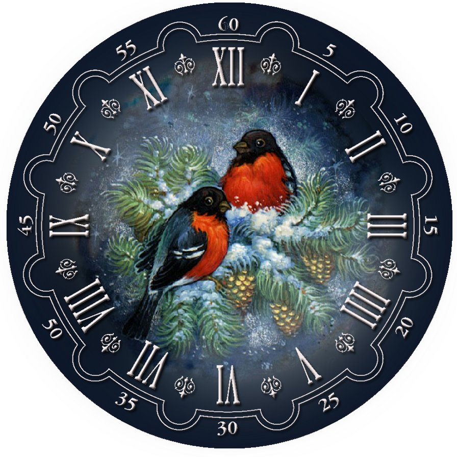 снегири - новогоднее, часы, птицы - оригинал