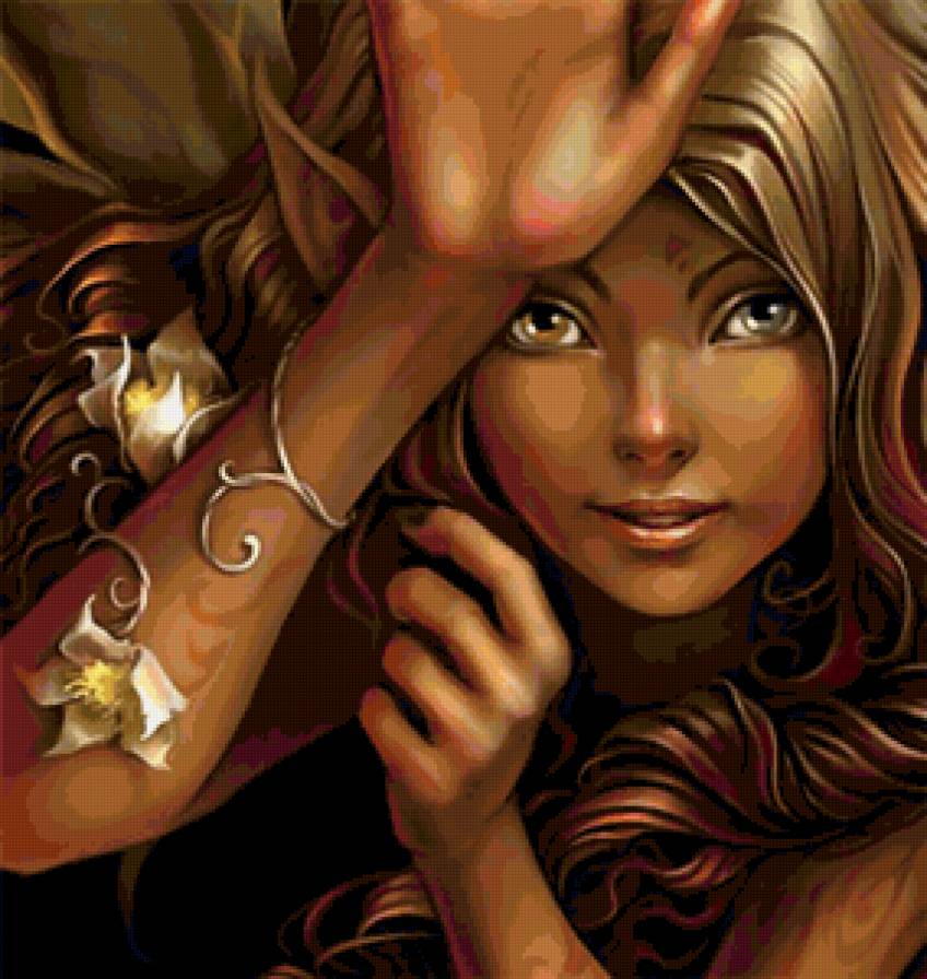 Эльф фентази - 2 - эльф, фентази, бабочка, портрет, картина - предпросмотр