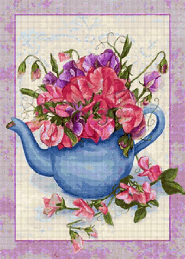 Душистый горошек - для кухни, цветы, панно, посуда, чайник, душистый горошек - предпросмотр