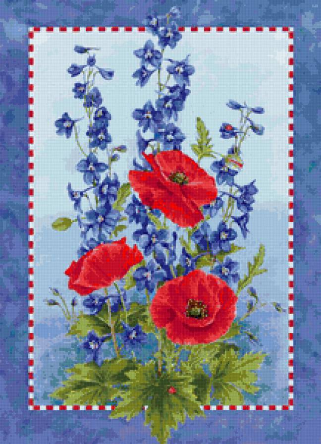 Панно Маки и Дельфиниум - панно, цветы, маки, мак, полевые цветы, дельфиниум - предпросмотр