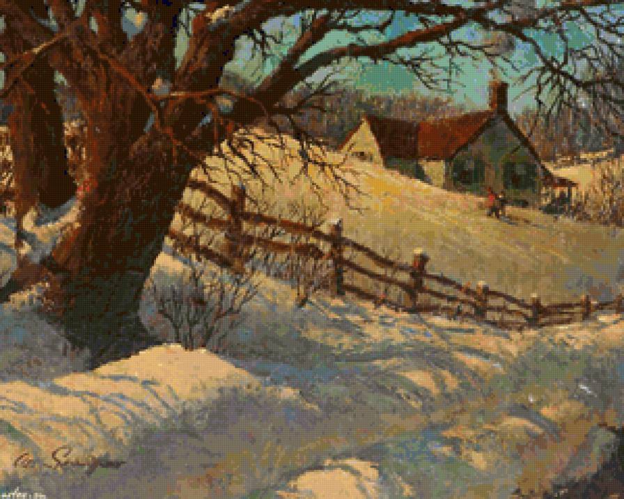 Зимний вечер - пейзаж, зима - предпросмотр