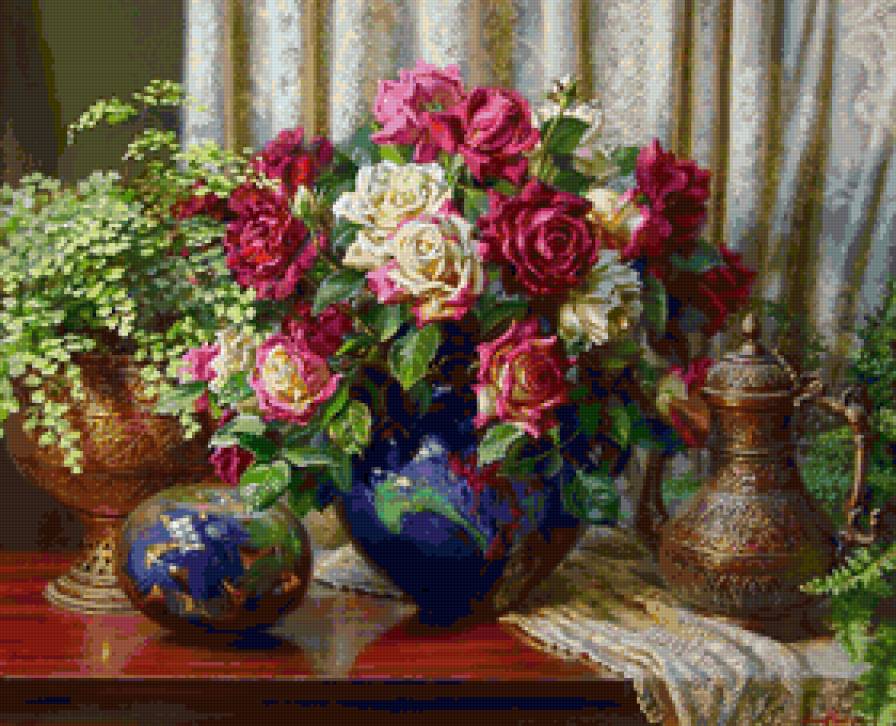 Натюрморт - розы, ваза, натюрморт, цветы - предпросмотр