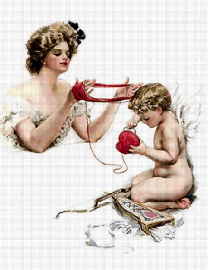 Серия Харрисон Фишер - любовь, девушка, купидон, рукоделие, сердце, ангел - предпросмотр