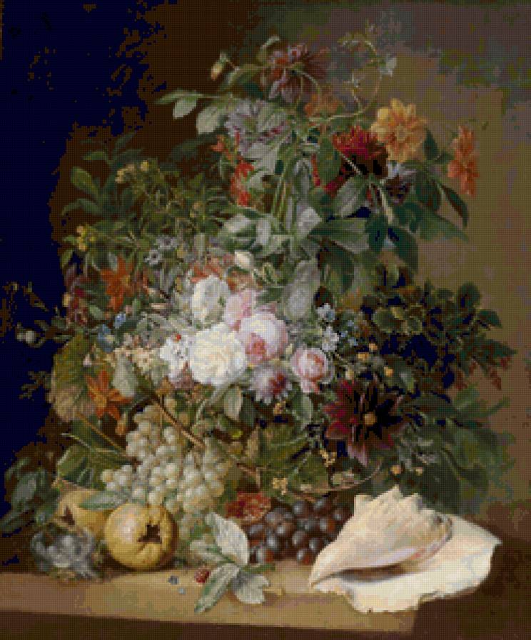 Натюрморт цветы и ракушка - ракушка, цветы, натюрморт - предпросмотр