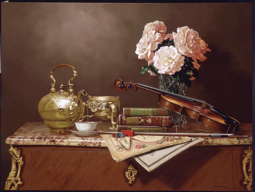 Rino Gonzalez - натюрморт цветы и скрипка - скрипка, rino gonzalez, натюрморт, цветы - оригинал