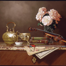 Схема вышивки «Rino Gonzalez - натюрморт цветы и скрипка»