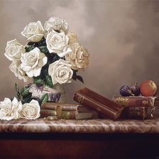 Оригинал схемы вышивки «Rino Gonzalez - натюрморт с белыми розами» (№147501)