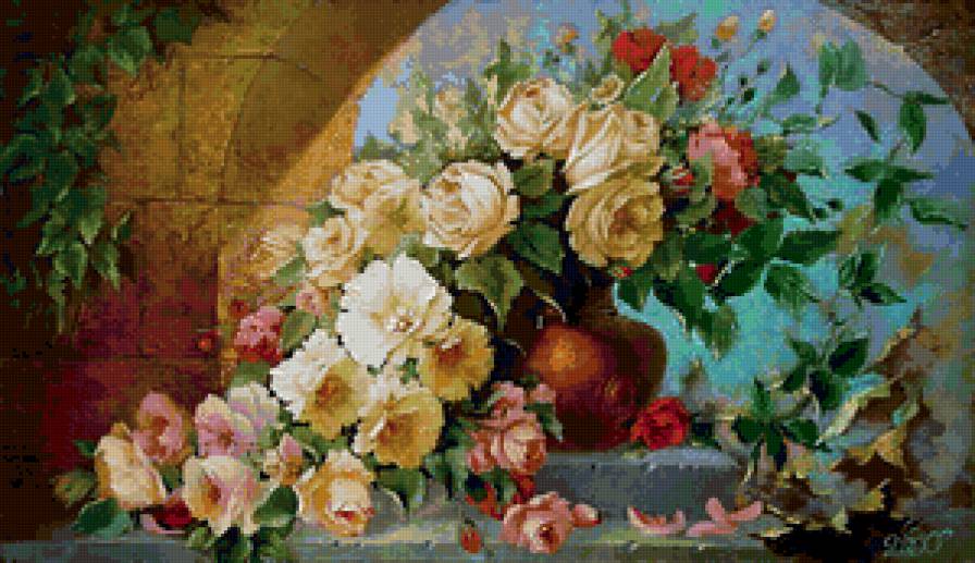 Розы - букет, розы, картина - предпросмотр