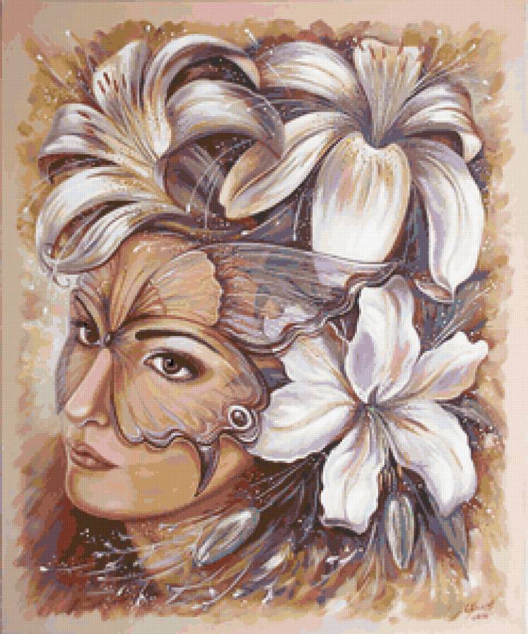 девушка - портрет, цветы, девушки, фентези, лилии, образ, лилия - предпросмотр