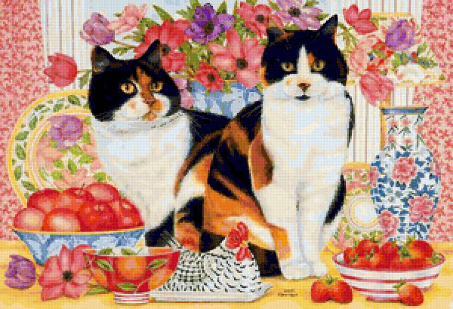 Близнецы - кот, кошка, яблоки, животные, клубника - предпросмотр