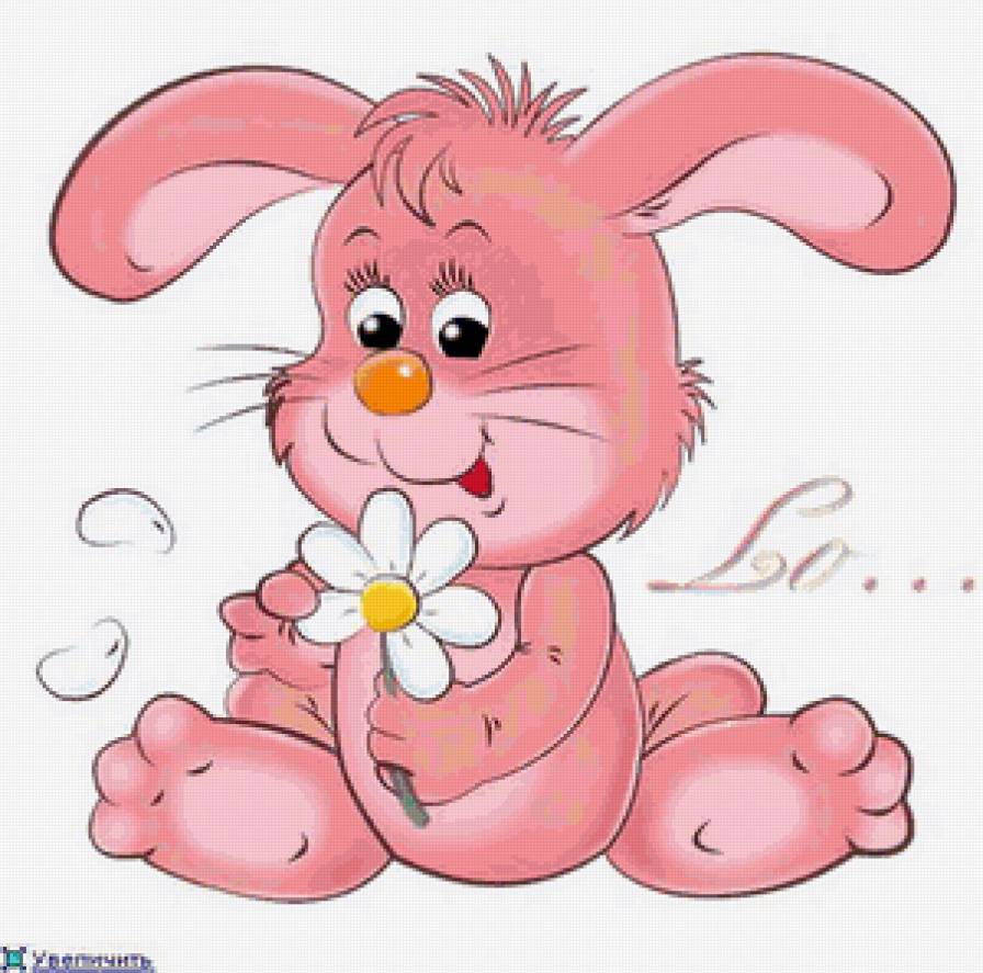 Детские картинки "Розовый зайчик" - заяц, цветок, детские картинки - предпросмотр
