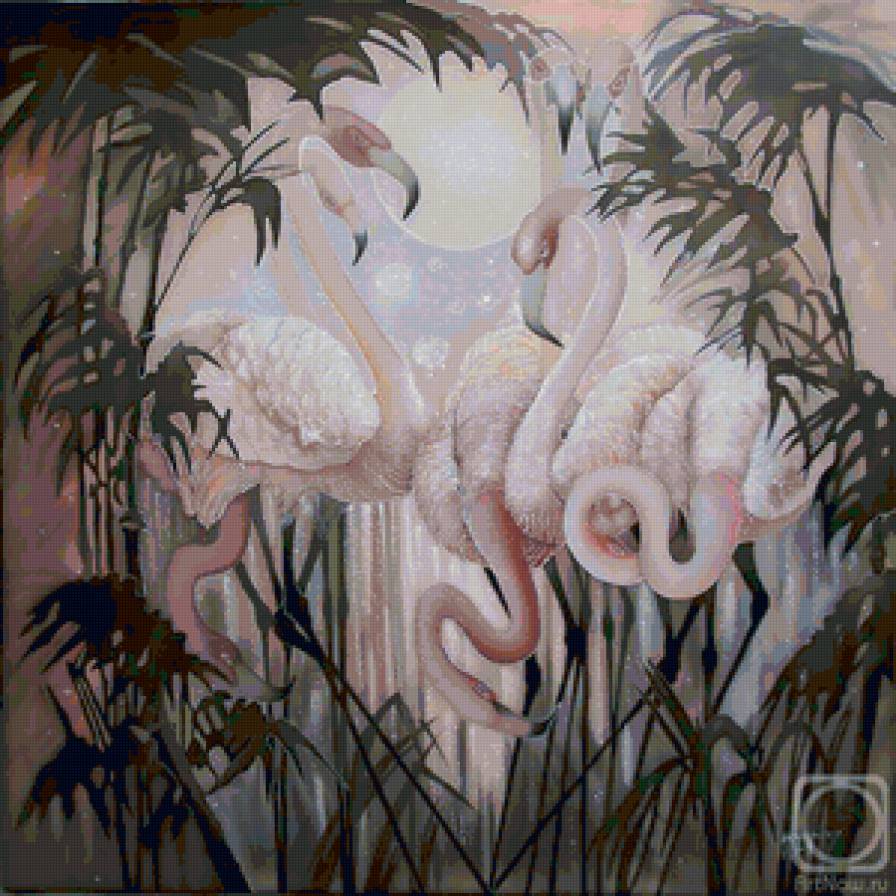 розовый фламинго - дизайн, интерьер, картина - предпросмотр