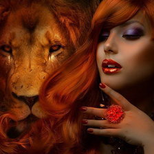 Схема вышивки «девушка и лев»