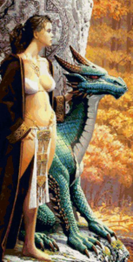 девушка и дракон - картина, фея, фентази, красота, дракон, портрет, девушка - предпросмотр