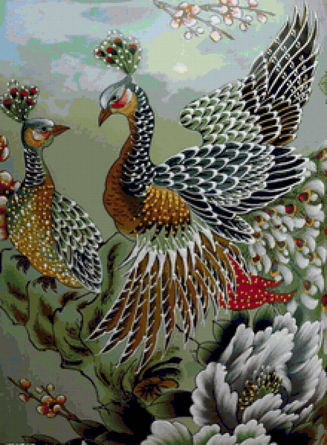 Рисованные Павлины - птицы, павлины - предпросмотр