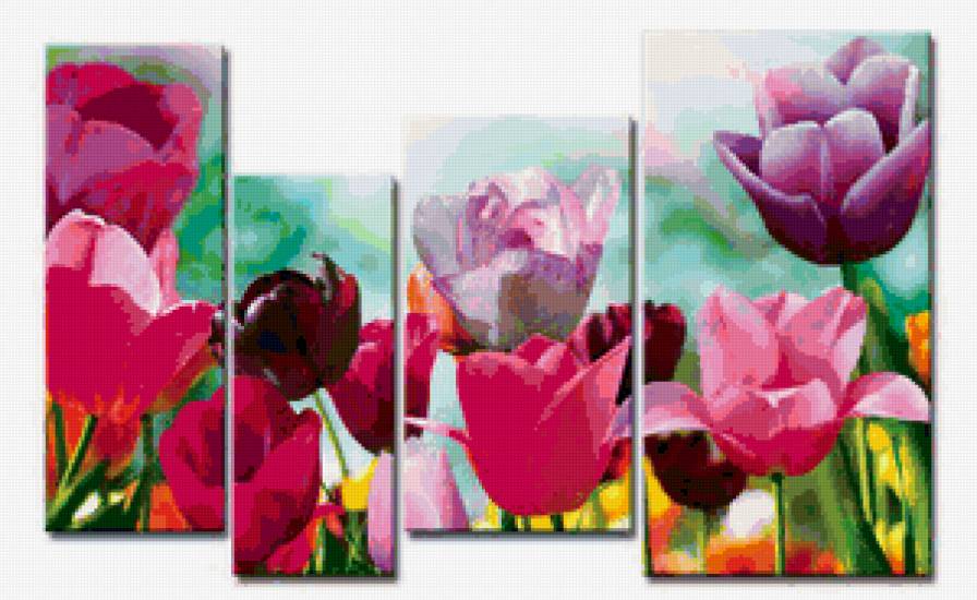 яркие тюльпаны - модульная картина - предпросмотр