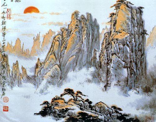 Китайский пейзаж - пейзаж, горы, китай, восток, китайская живопись - оригинал
